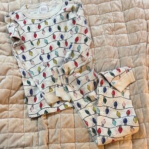 Hanna Andersson Kids Cream Pajama Set with Colorful Holiday Lights Print